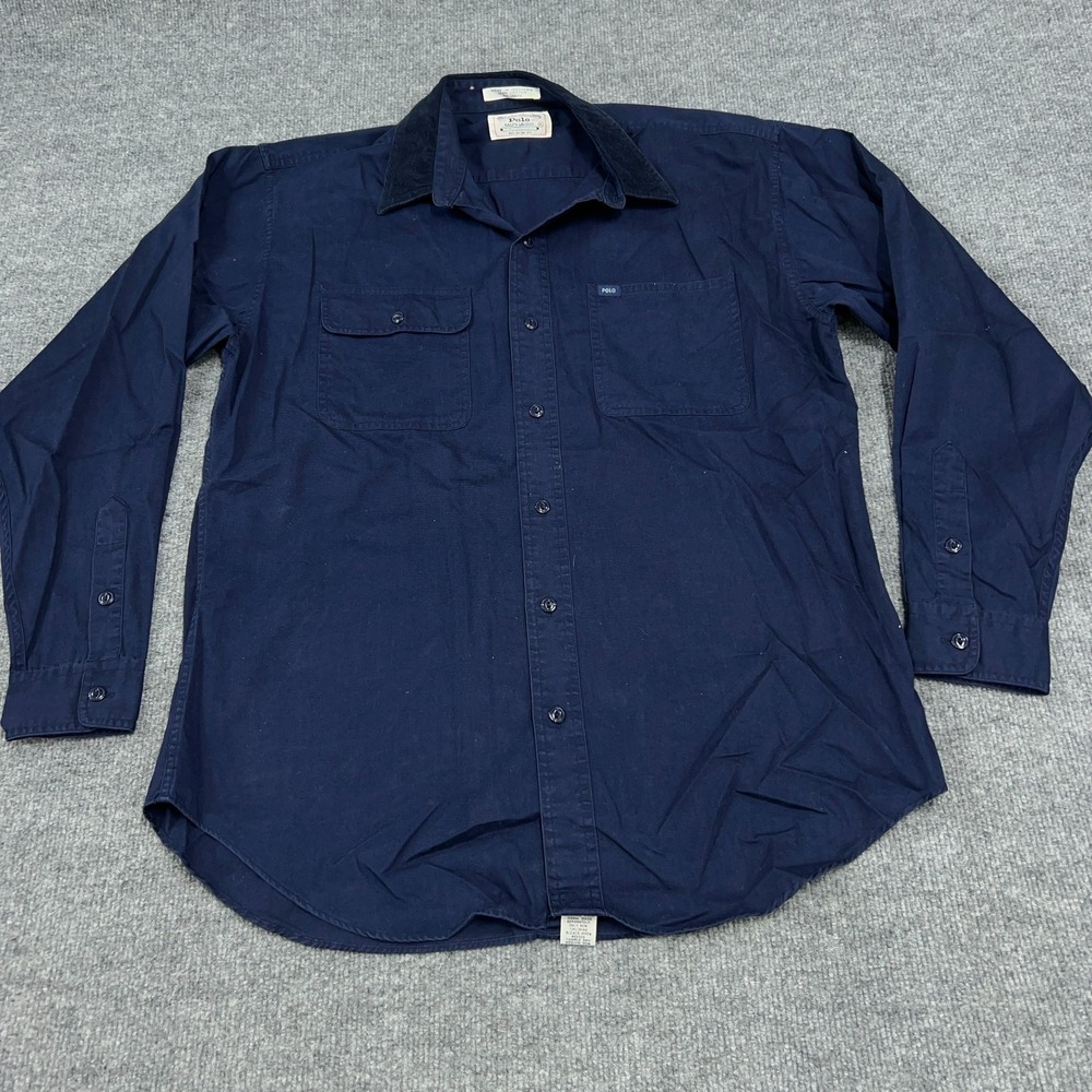 Polo Ralph Lauren Shirt Mens XL‎ Navy Sport Shirt Corduroy Collar Retro Outdoor
